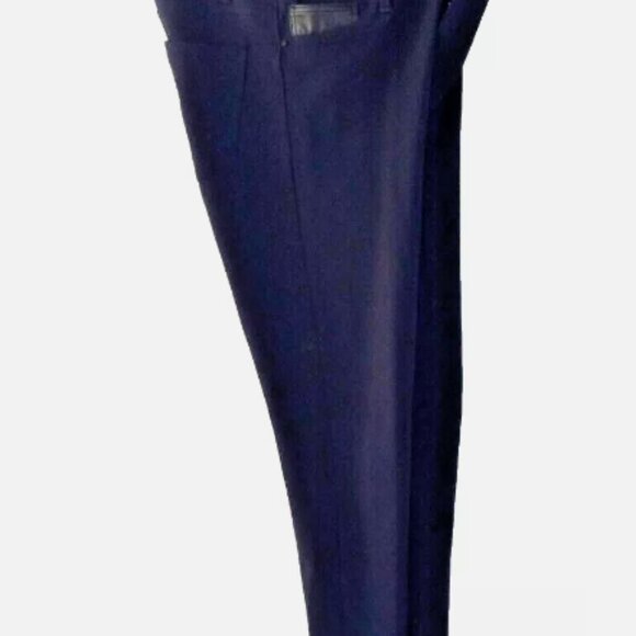 Calvin Klein Knit Jeans Women’s Pants Sz 10 Navy Stretch Leather Trim Tapered - Picture 4 of 14